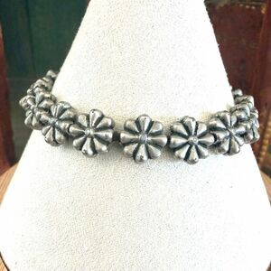 Handmade Silver Tone Floral Bead Adjustable Cord Bracelet